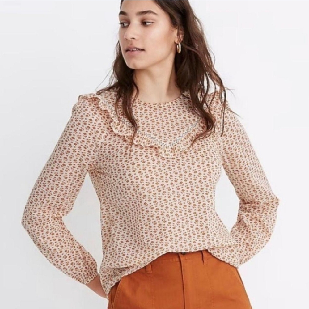 Madewell Ruffle-Yoke Prairie Top in Cutout Blooms, Size Small